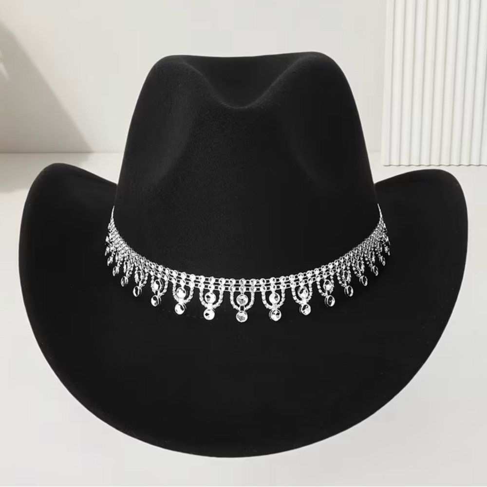 Elegant Black Hat with‎ Silver Accents